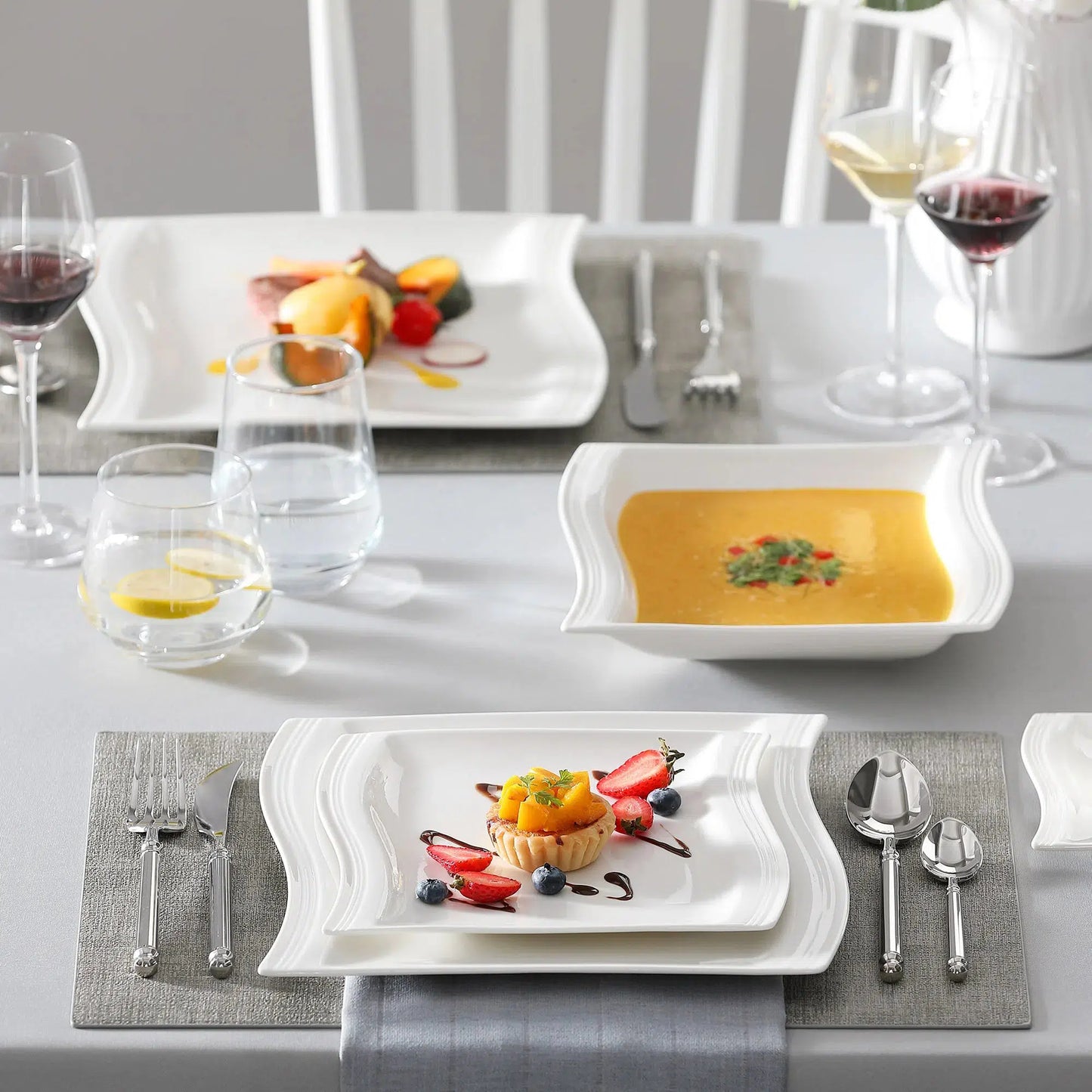 MALACASA FLORA 30/60 Piece White Porcelain Dinner Set