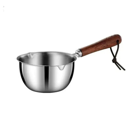 Stainless steel pot with wooden handle